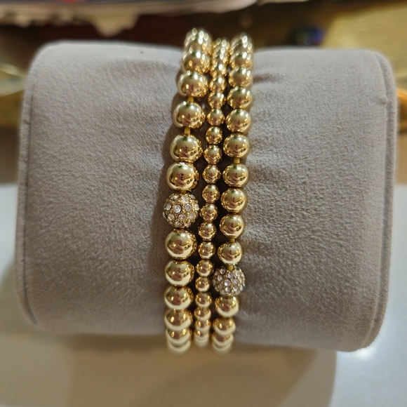 ANNE KLEIN Bracelets Gold-Tone Beaded Stretch 3- Pc Set - Picture 2 of 8
